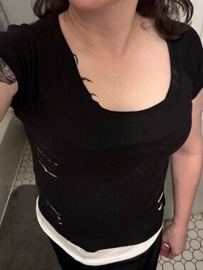 Spiral Design Gothic 2in1 Ripped style Womens TShirt Black/white new size Large